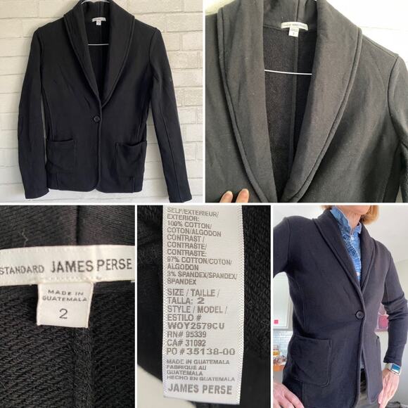 James Perse $495 Fitted Blk Jersey Shawl Collar Jacket Relaxed Blazer Sz 2 - Picture 1 of 16